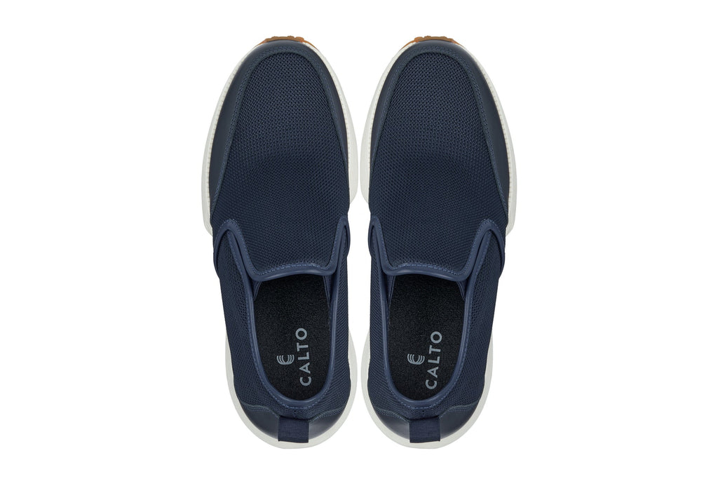 CALTO - J1435  - 3.3 Inches Taller (Dark Blue) - Casual Chunky Sole Sneaker Loafers